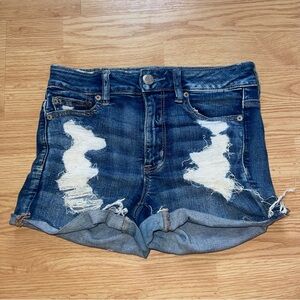 American Eagle High Rise Shortie Ripped Jean Shorts